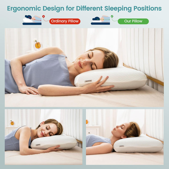 Giantex Memory Foam Pillow 2 Pack with Cool Feeling Gel, 3D Cutting Ventilated Pillows with Washable Cover