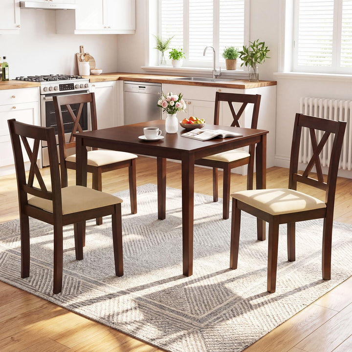 Giantex 35.5" Square Kitchen Table with Solid Rubber Wood Legs  for 4