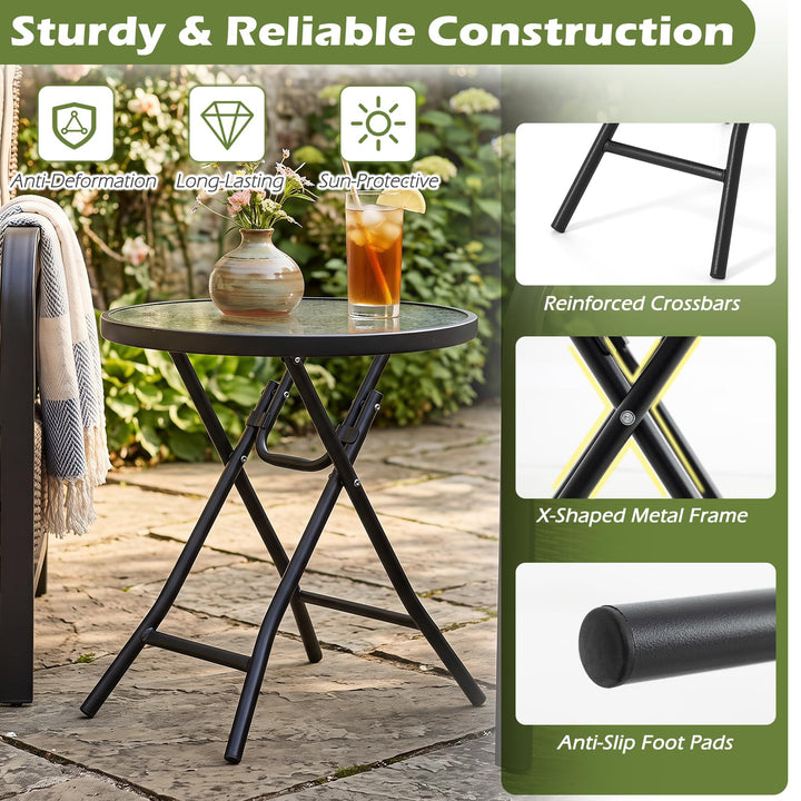 Giantex Round Folding Side Table w/Tempered Glass Tabletop &amp; Metal Frame (1/2)