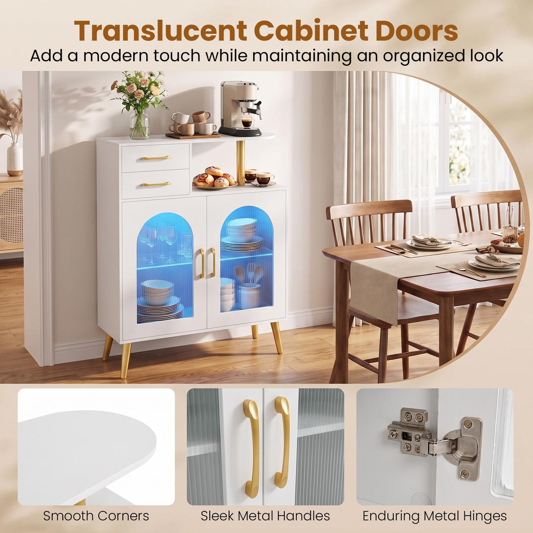 GIANTEX 2 Doors &amp; 2 Drawers Sideboard Buffet Cabinet with LED Lights