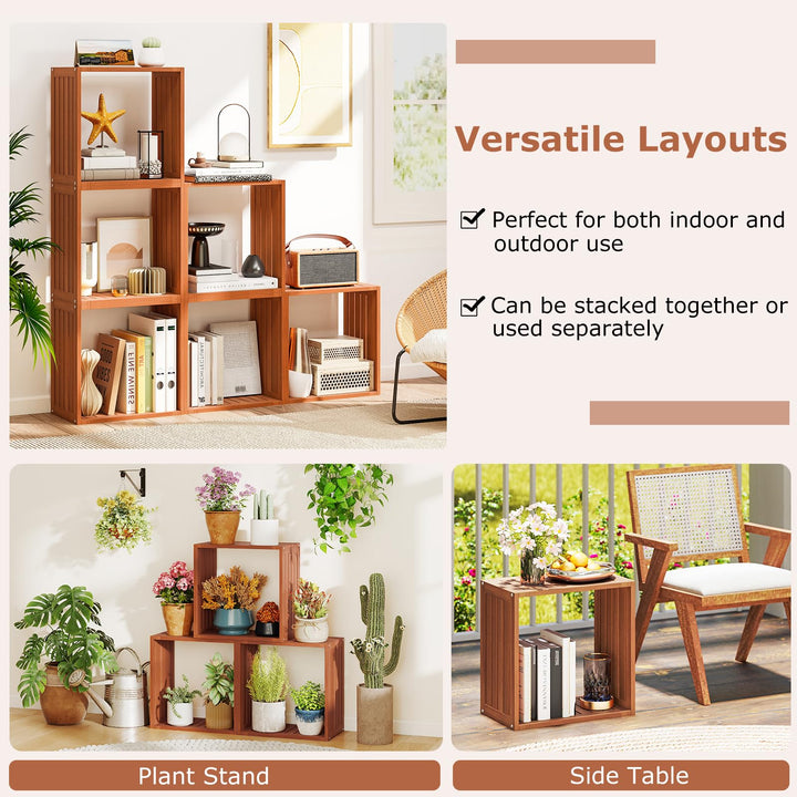 Giantex 3/6 Cube Bookcase Solid Wood Stacking Storage Organizers w/Open Slatted Design