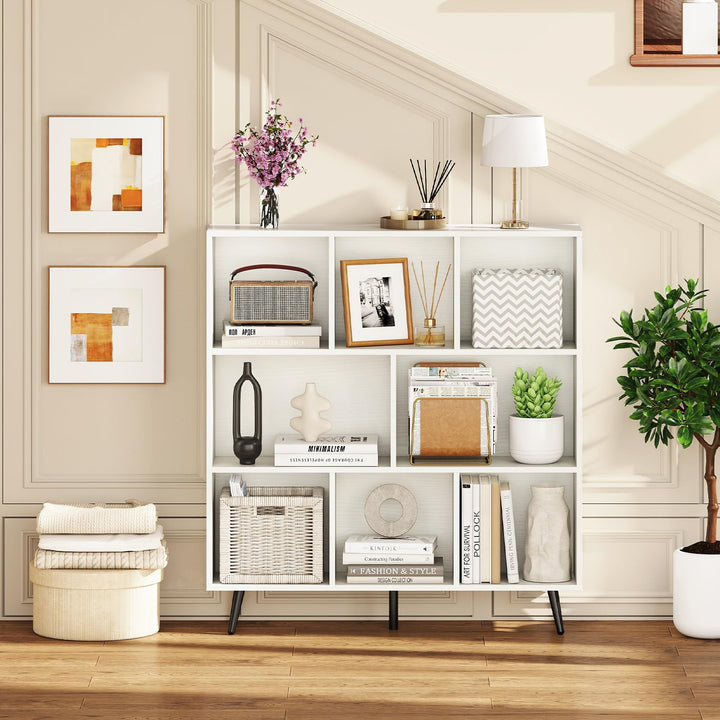 Giantex 3 Tier Modern Bookshelf with 5 Metal Legs for Living Room