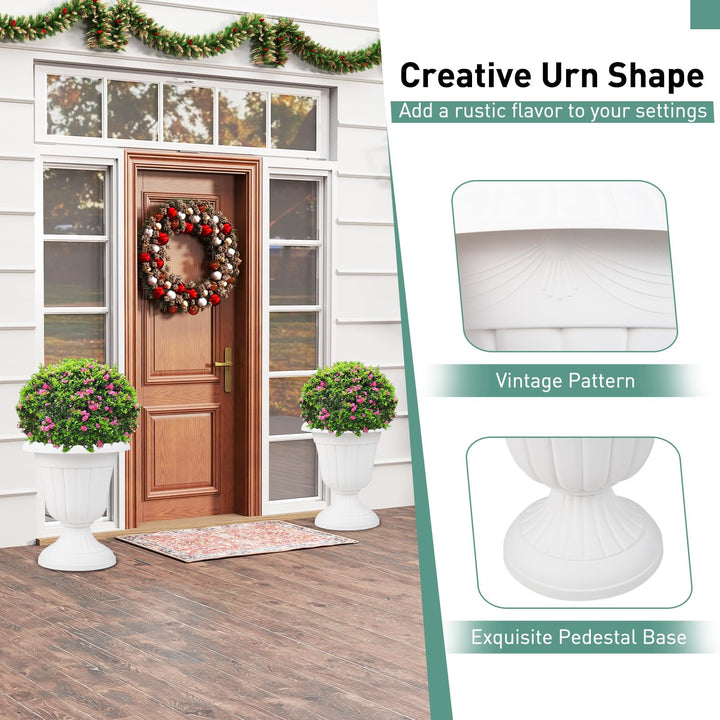 Giantex 18" Tall Urn Plastic Flower Pots with Pedestal Base &amp; Pre-Marked Drain Hole