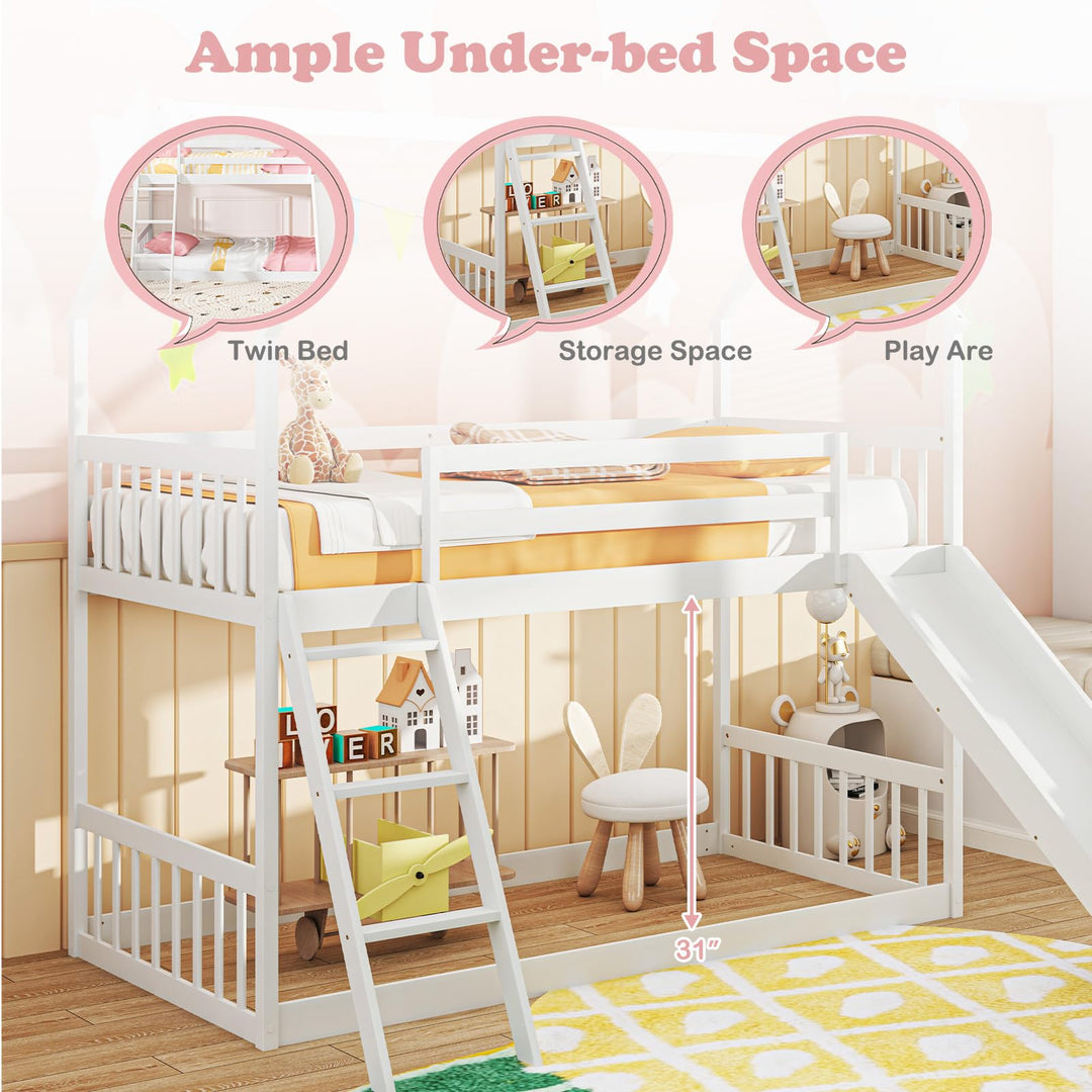 Giantex Wood Kids Bunk Bed with Slide &amp; Ladder