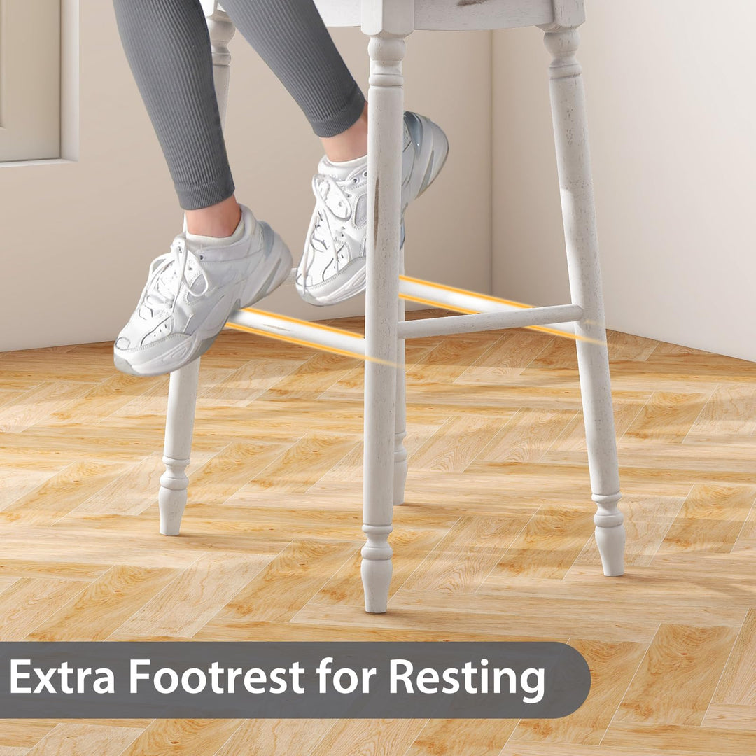 Giantex Bar Stools, 29"/24" Bar Height Saddle Stools w/Padded Seat, Rubber Wood Legs, Footrests &amp; Antiqued Surface