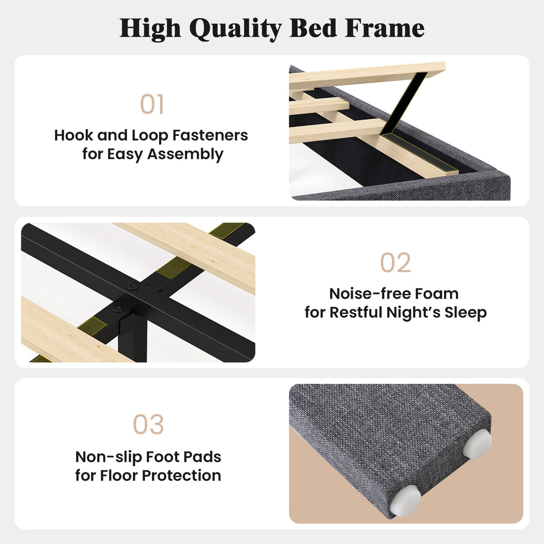 Giantex Queen/Full/Twin Size Upholstered Bed Frame Platform Bed with Height Adjustable Vertical Channel Headboard