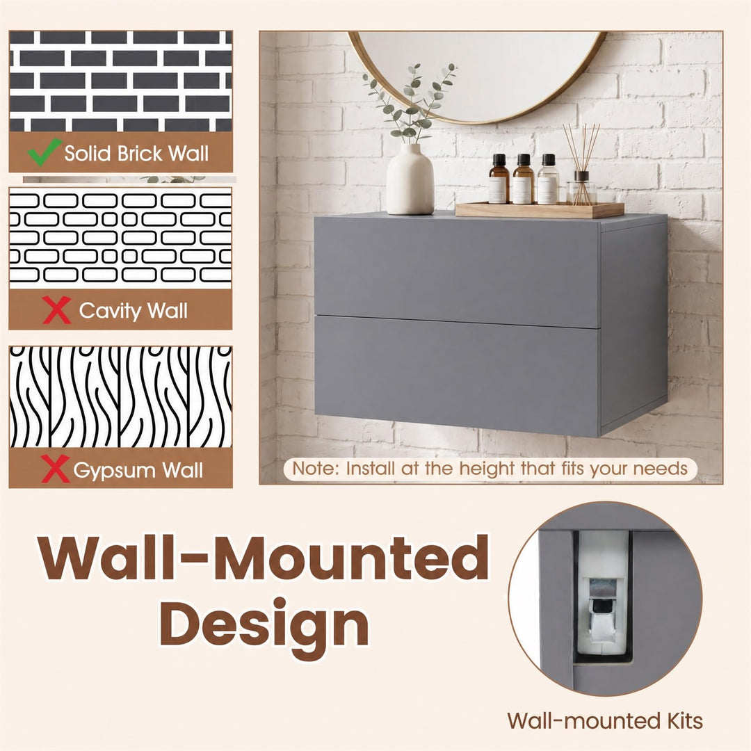 Giantex Floating Nightstand | Wall-Mounted Bedside Table with 2 Drawers (1/2)