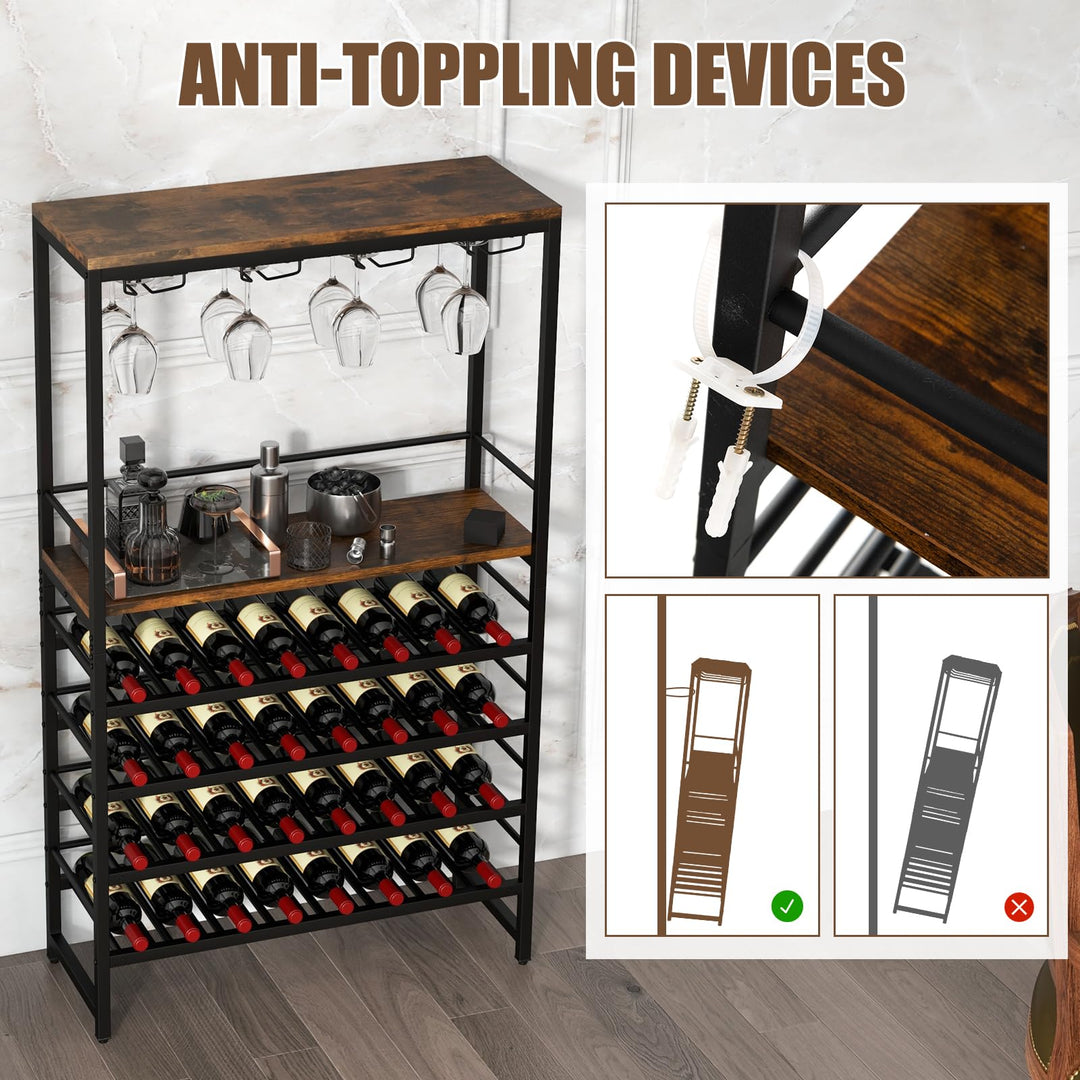 Floor Wine Rack w/ 4-Tier Wine Storage &amp; 4 Rows of Stemware Racks