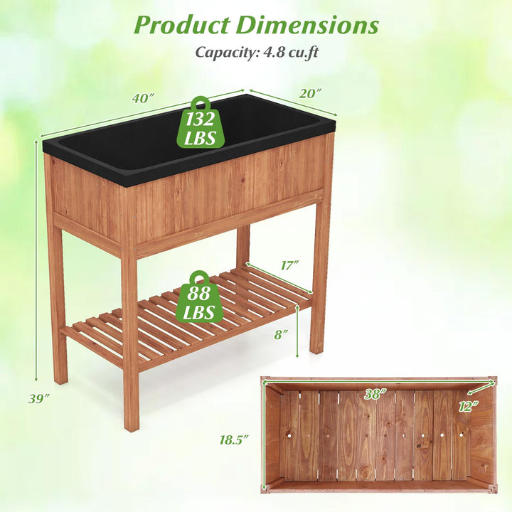 Giantex 40"x20"x39" Raised Garden Bed Wood Planter Box with Plant Stand &amp; Black Liner