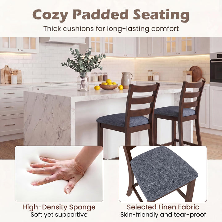 Giantex 26 Inch Farmhouse Upholstered Wooden Barstools with Footrest (2/4)