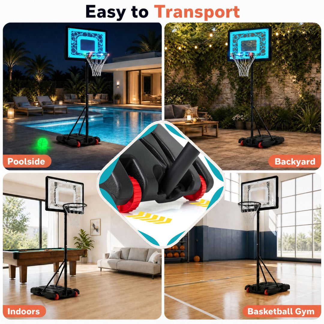 Giantex Pool Basketball Hoop Poolside with LED Solar Lights