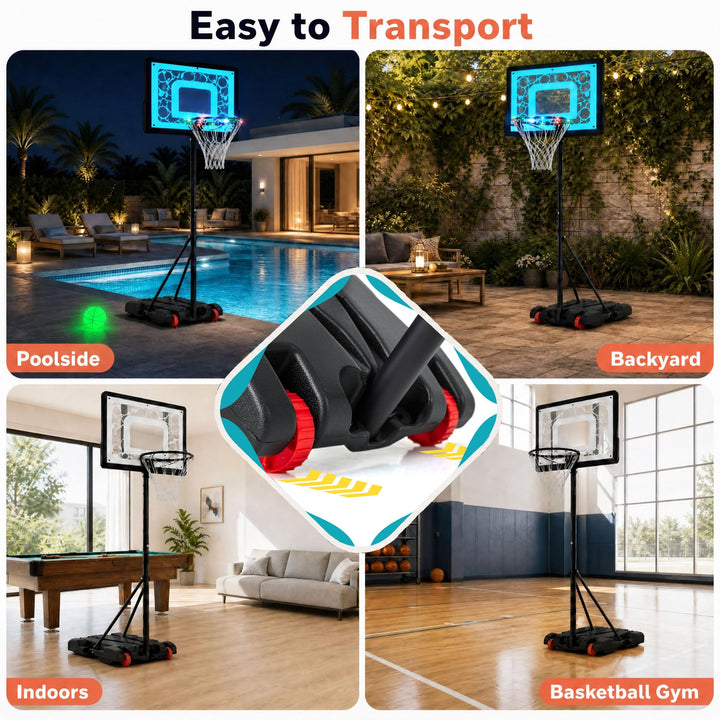 Giantex Pool Basketball Hoop Poolside with LED Solar Lights