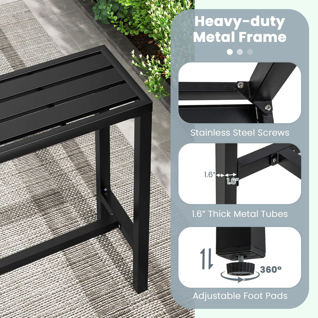 Giantex 48" Outdoor Rectangle Bar Table with Counter Height Slatted Top &amp; Footrest, Black
