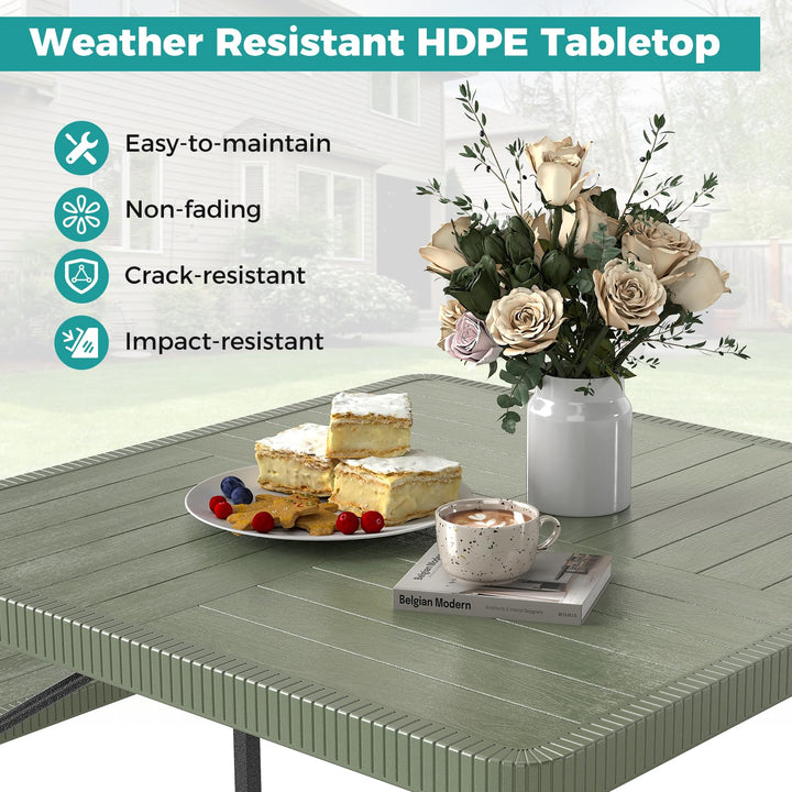 Giantex Outdoor Square Picnic Table Bench Set for 4-8 People with Umbrella Hole