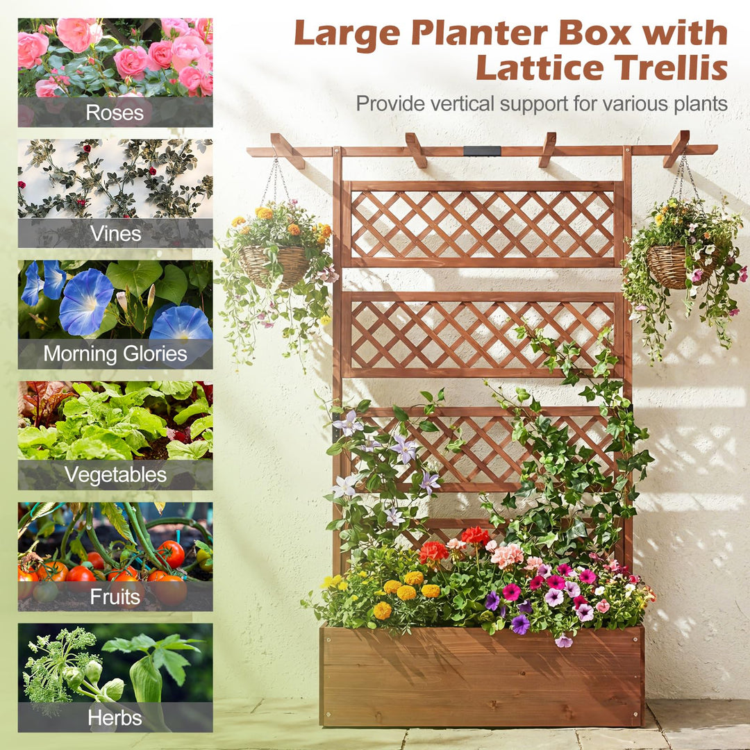 Giantex 72" Wooden Raised Garden Bed with Trellis w/Privacy Screen Roof
