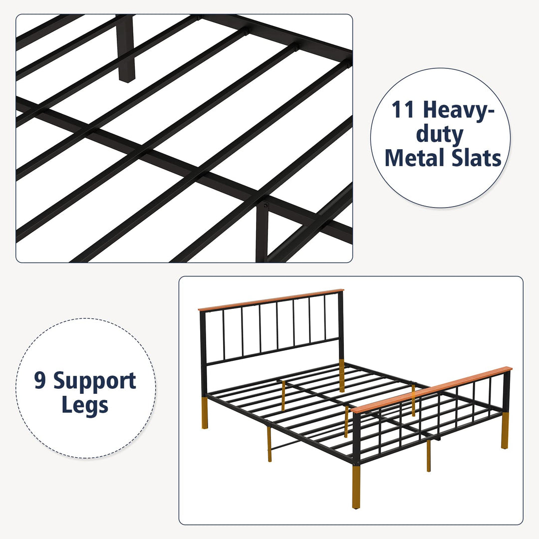 Giantex Queen/Full Size Metal Platform Bed Frame with Spindle Headboard &amp; Footboard, Black