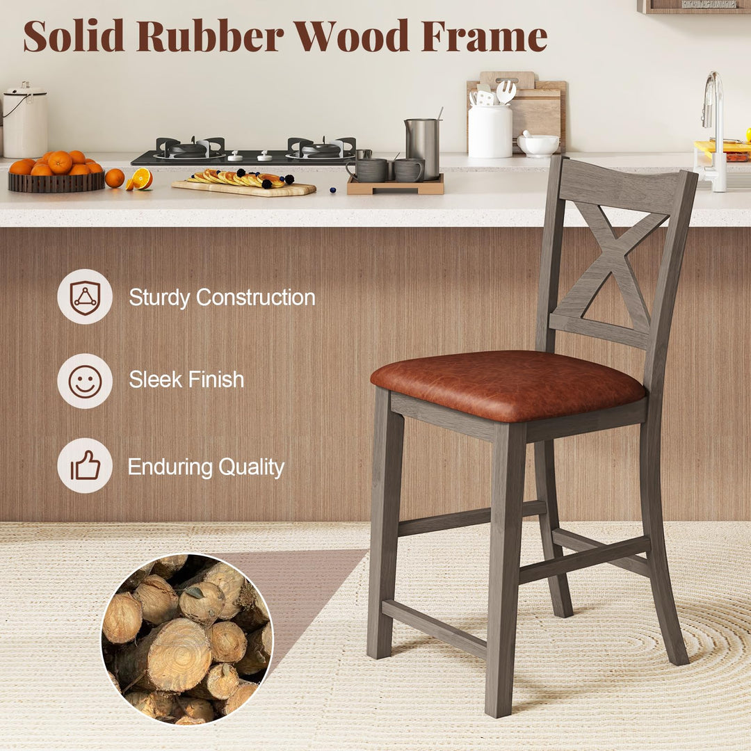 Giantex 24" Bar Stools Set of 2/4, Counter Height Bar Stools with Cross Back &amp; Faux Leather Upholstered Seat