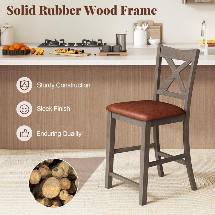 Giantex 24" Bar Stools Set of 2/4, Counter Height Bar Stools with Cross Back &amp; Faux Leather Upholstered Seat