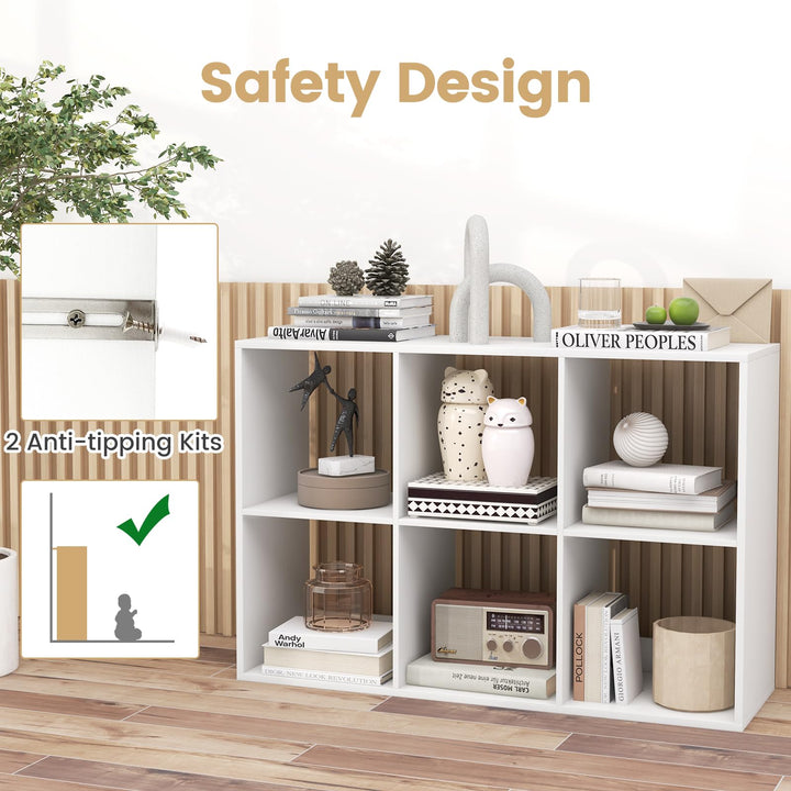 Giantex 6-Cube Bookcase, White Cubby Bookshelf w/Back Guardrail &amp; Anti-Tipping Kits