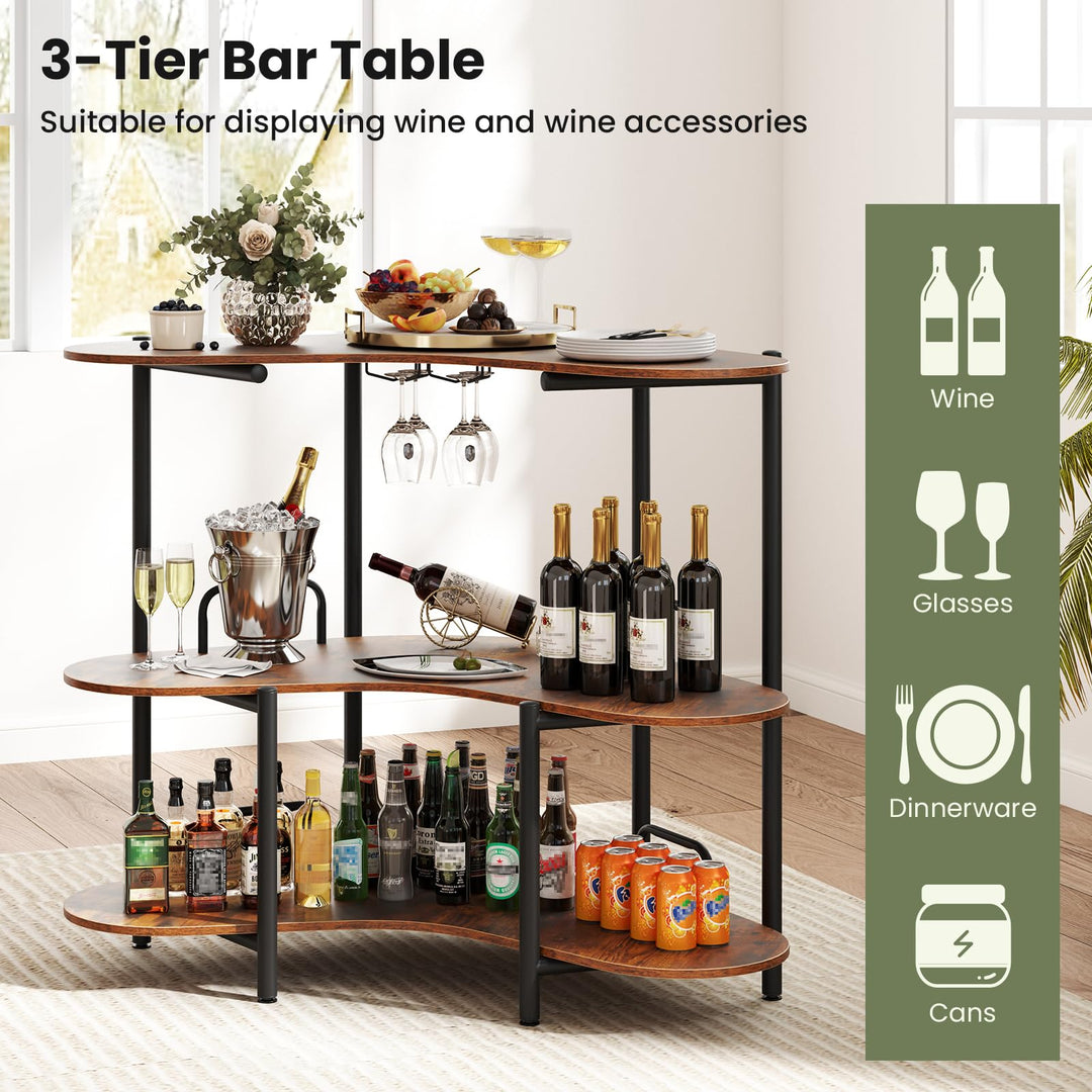 Giantex 3-Tier Bar Table, Corner Bar Cabinet, Liquor Home Bar Unit with Stemware Racks &amp; Storage Shelves