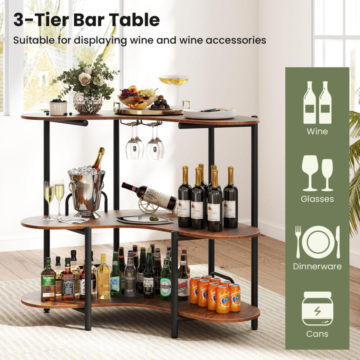 Giantex 3-Tier Bar Table, Corner Bar Cabinet, Liquor Home Bar Unit with Stemware Racks &amp; Storage Shelves