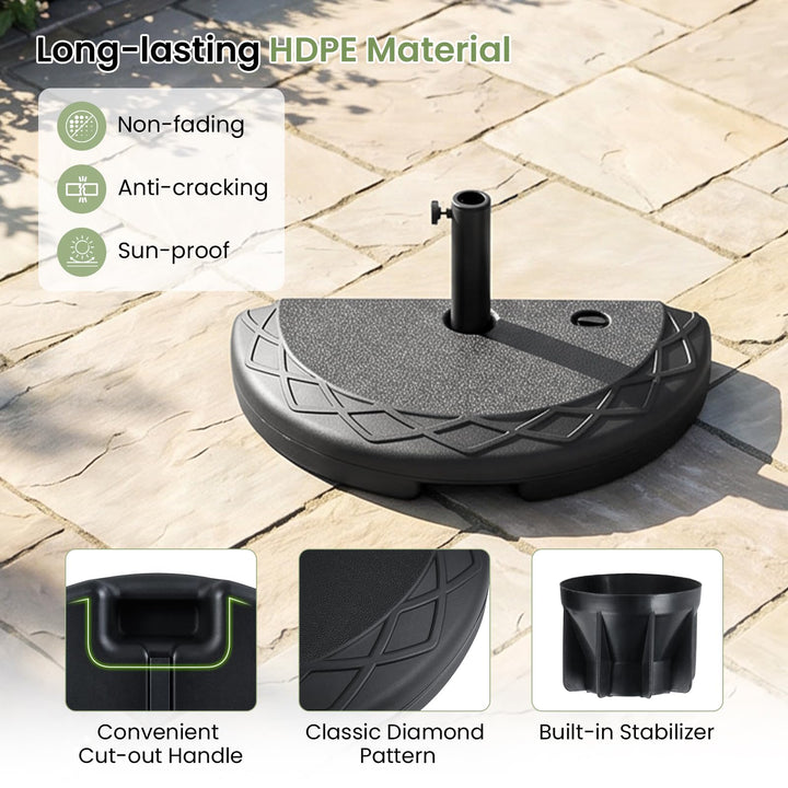 Giantex Half Round Patio Umbrella Base | 44 lbs Fillable Half Umbrella Stand with 1.5"-1.9" Pole Adapters