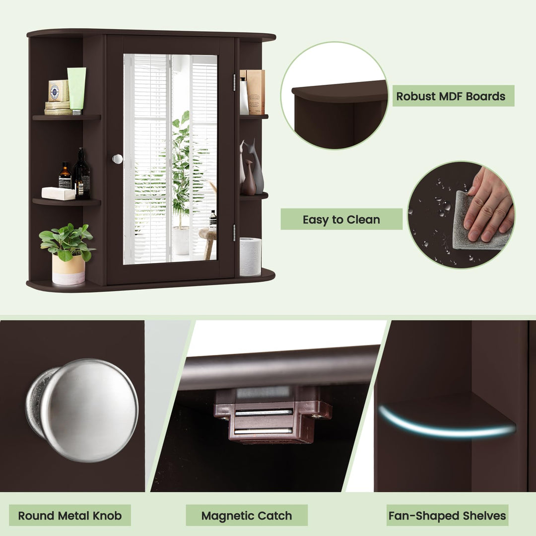 Giantex Medicine Cabinet, Mirror Bathroom Cabinet with Single Door, 3 Adjustable Shelves, Storage Cabinet for Hallway, Living Room