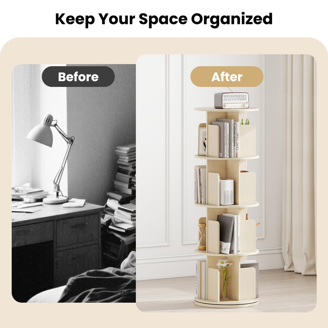Giantex 4-Tier Rotating Bookshelf 360° Display Rack w/Dividers &amp; Anti-Falling Baffles
