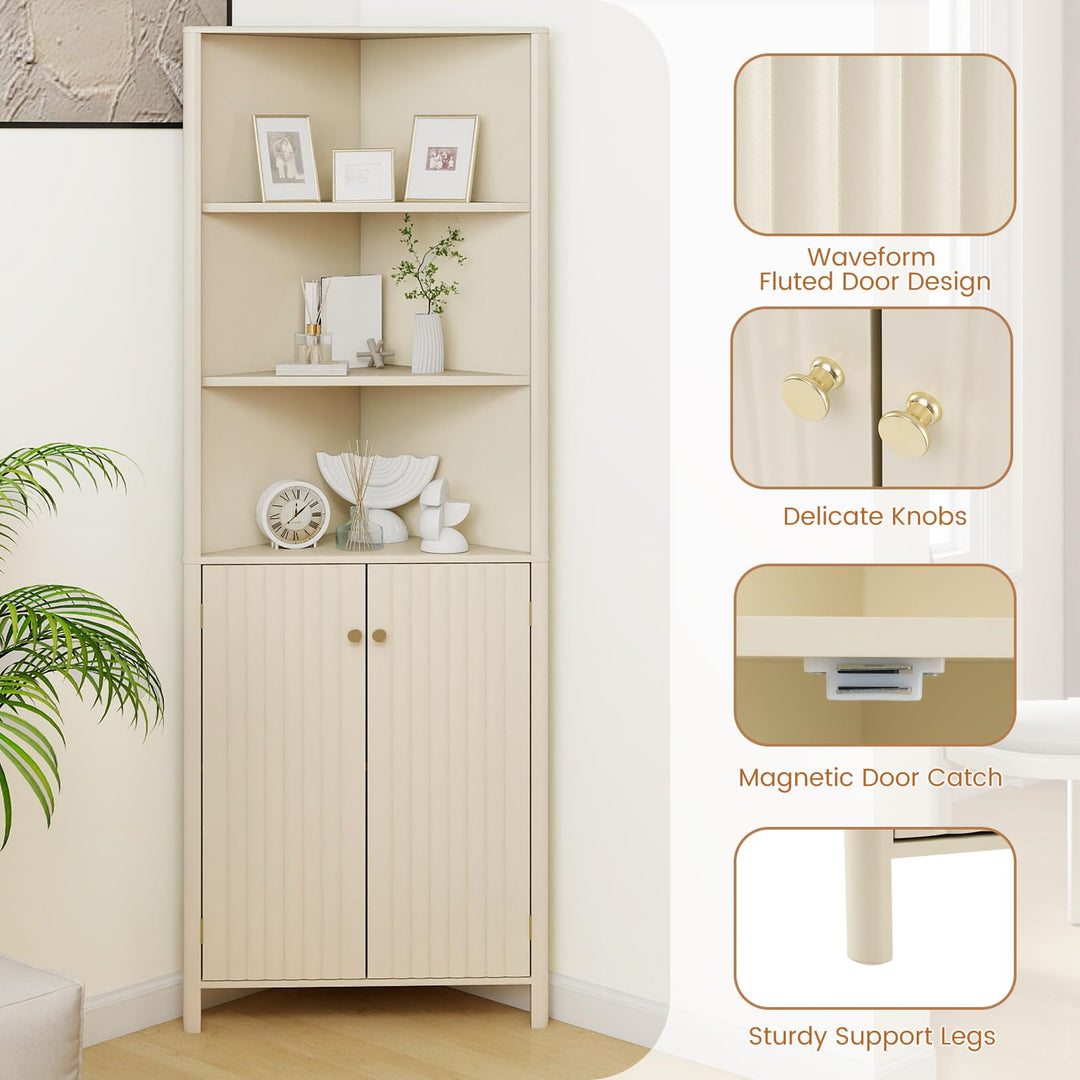 Giantex 68" Tall Bathroom Cabinet with Adjustable Shelves and 2 Fluted Doors