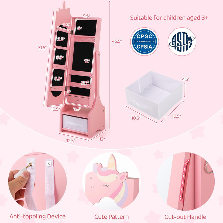 CHARMAID Kids Mirror Jewelry Cabinet - 45.5&