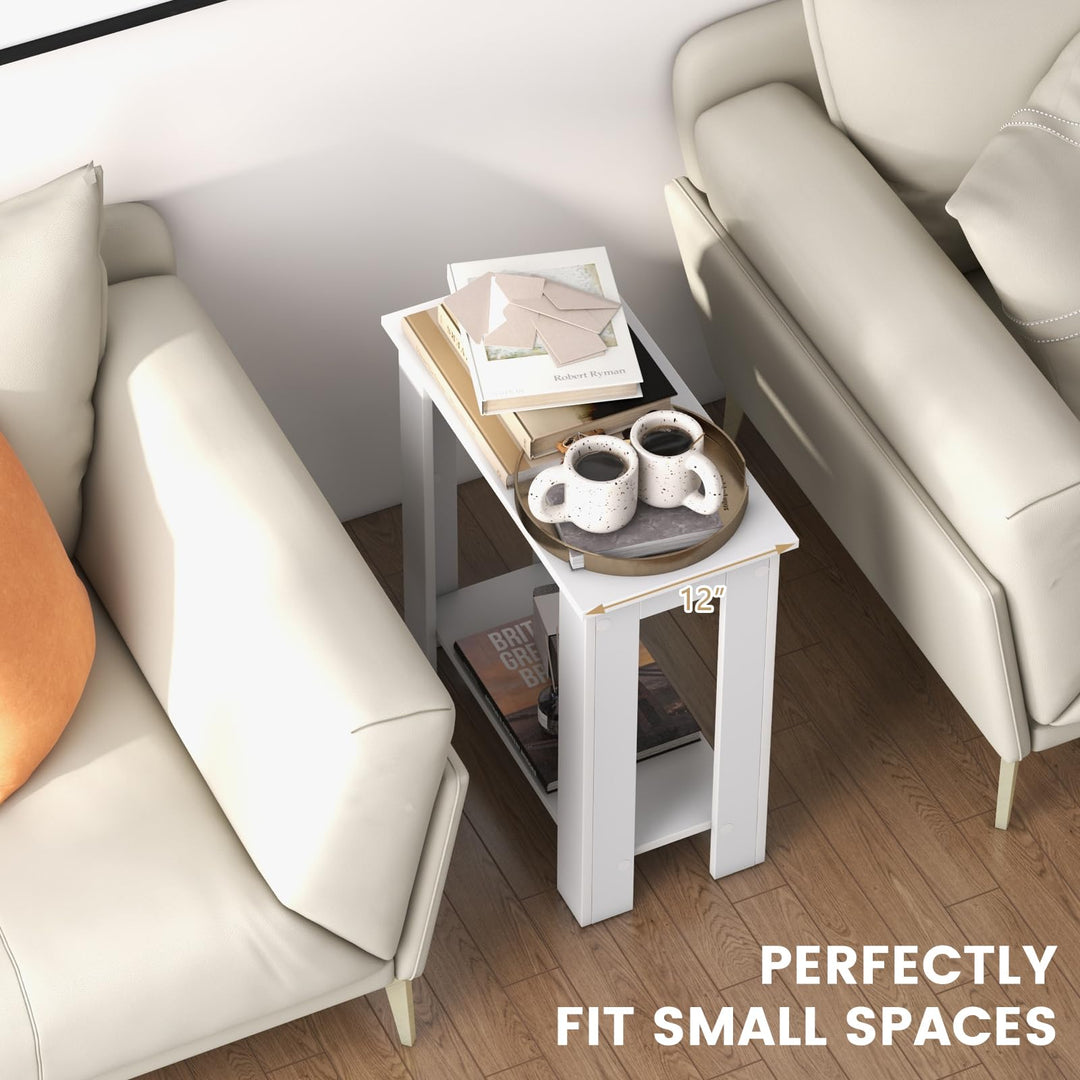 Giantex 2-Tier End Table White, Modern Side Table with Storage Shelf (1/2)