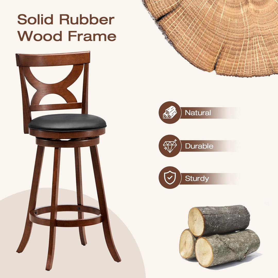 Giantex Bar Stools Set of 2, 30.5" Counter Height Bar Dining Chairs with Back &amp; Footrest, Rubber Wood Frame