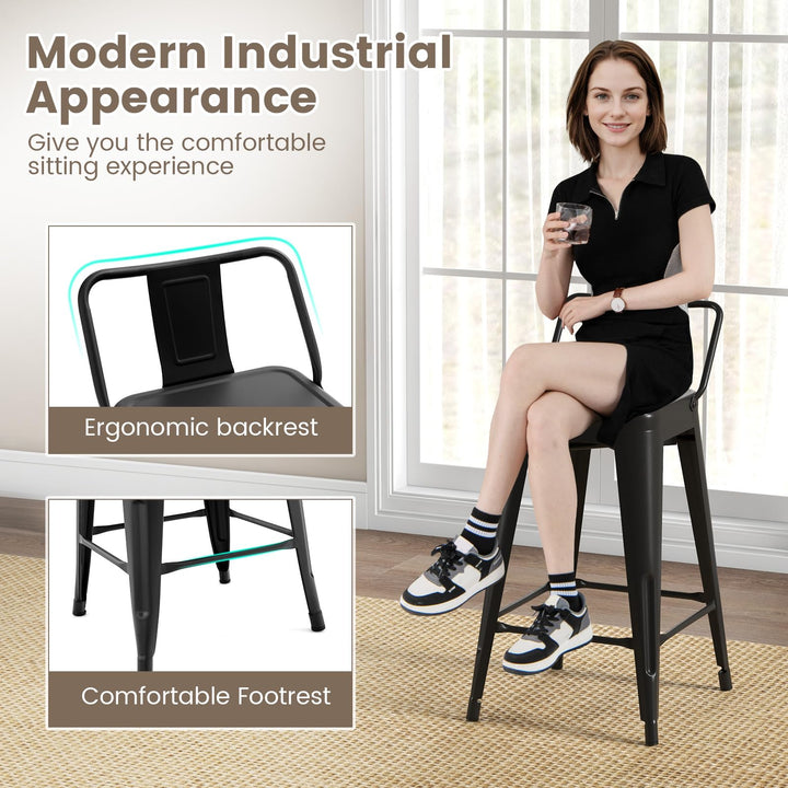 Giantex Metal Bar Stools Set of 4, 24" Counter Height Modern Industrial Barstools w/Removable Bucket Back &amp; Footrest