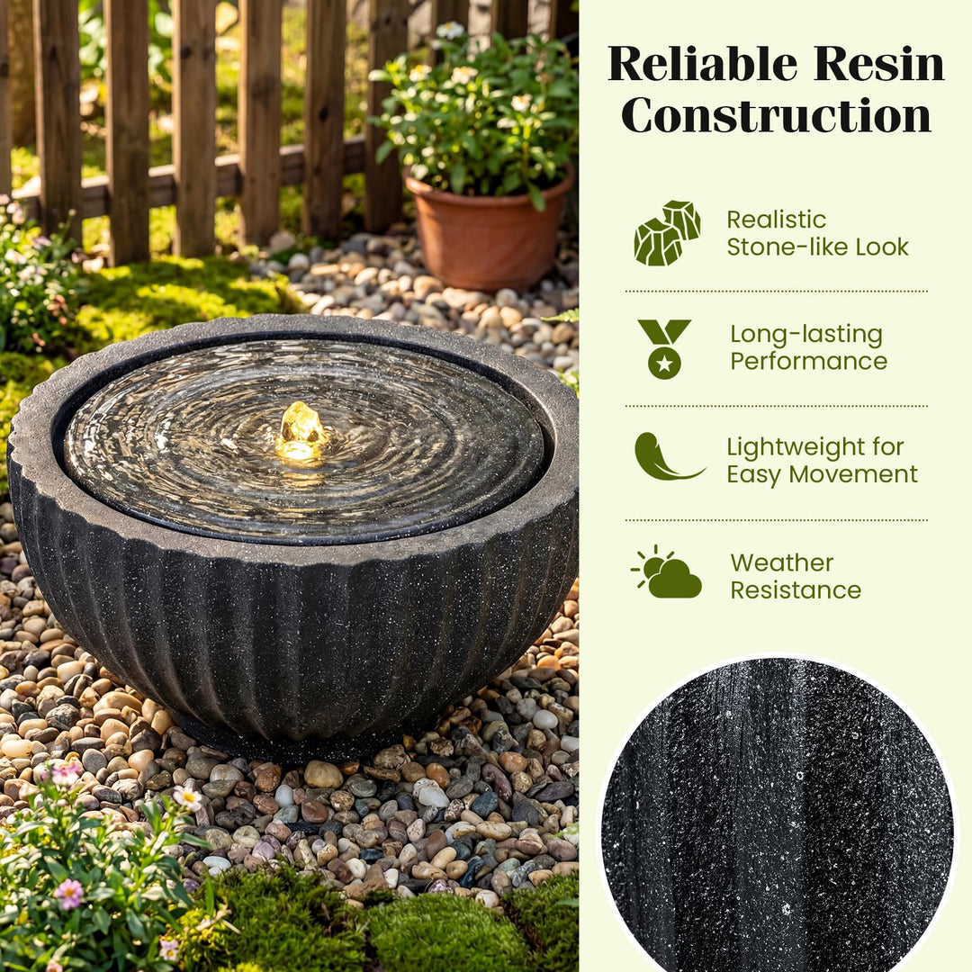 Giantex 17.5"/18" Round Outdoor Water Fountain with 6 LED Lights
