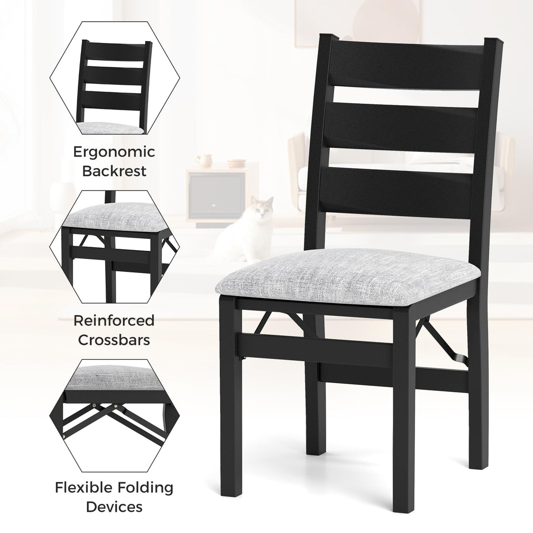 Giantex Folding Dining Chairs Set of 2, Modern Upholstered Kitchen Chairs w/Slatted Backrest &amp; Padded Seat