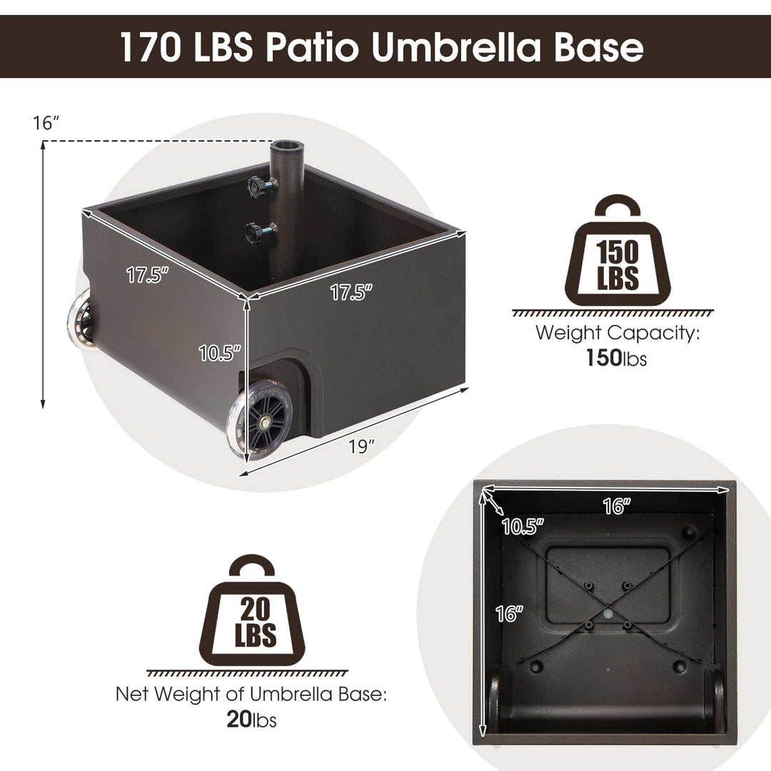 Giantex 150lbs Filled Umbrella Base with Wheels, Heavy Duty Umbrella Stand with Fillable Planter, Drainage Holes, Fit for 1.6&