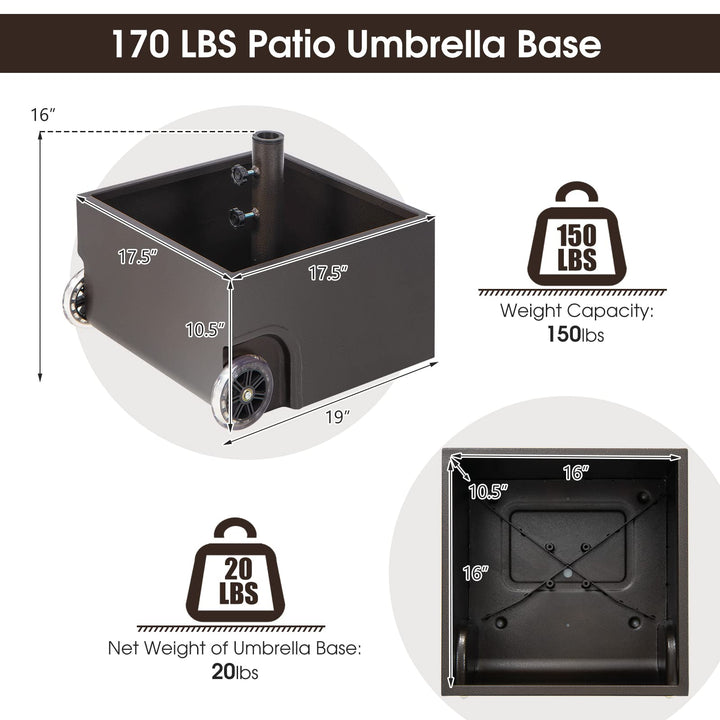 Giantex 150lbs Filled Umbrella Base with Wheels, Heavy Duty Umbrella Stand with Fillable Planter, Drainage Holes, Fit for 1.6&