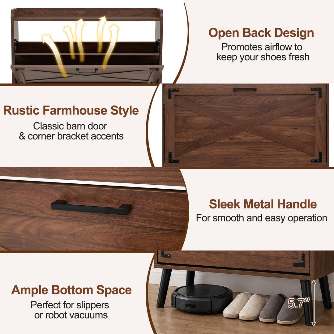Giantex Freestanding Slim Farmhouse Shoe Storage Cabinet with 2 Flip Drawers