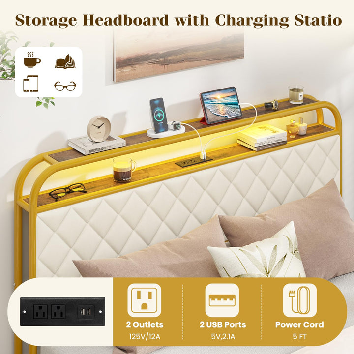 Giantex Queen/Full/Twin Size Bed Frame with 4 Storage Drawers and Charging Station