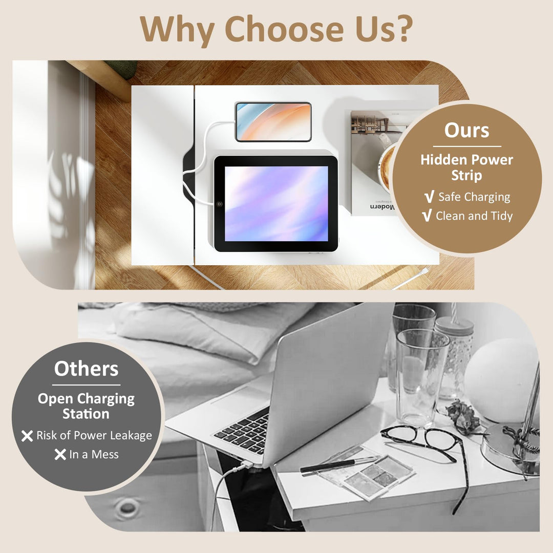 Giantex Nightstand with Charging Station, Flip Top End Table w/USB Ports &amp; Outlets, Modern Side Table w/Storage Drawer