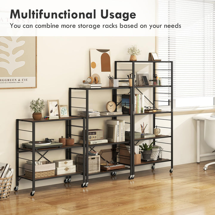 Giantex 4-Tier Folding Storage Shelf, Collapsible Shelving Unit w/Lockable Wheels &amp; Adjustable Shelf