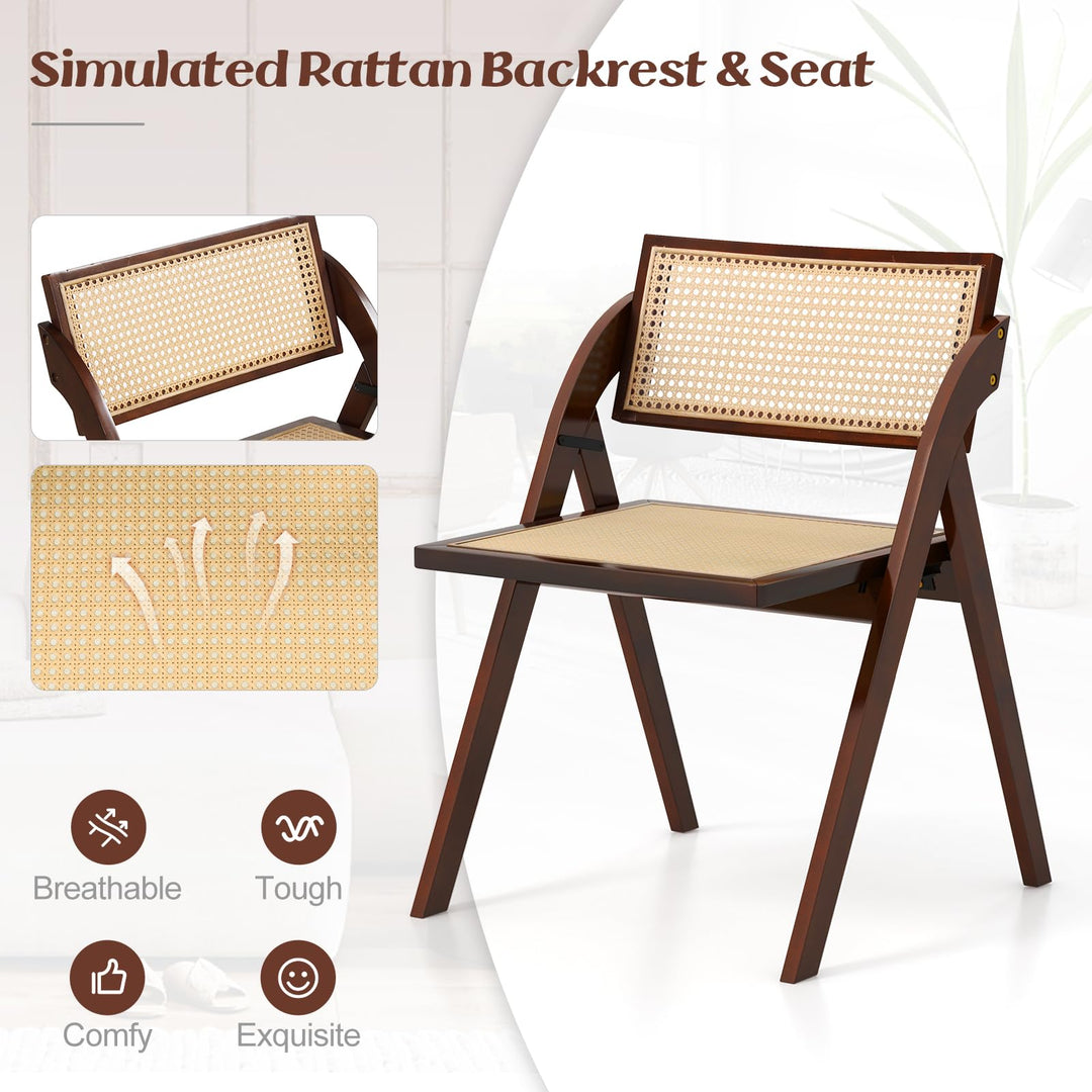 Giantex Folding Dining Chairs Set, Wooden Folding Chair with Rattan Backrest &amp; Seat