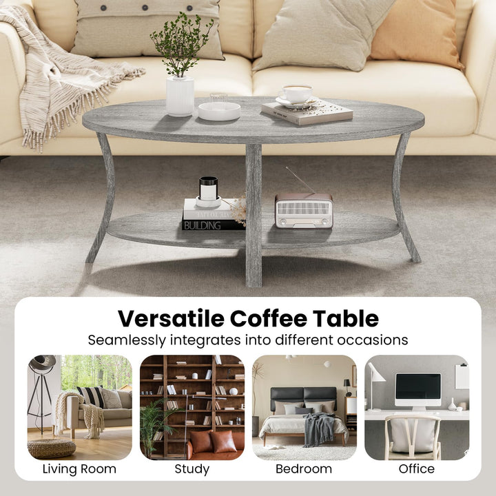 Giantex 44 Inch Oval Coffee Table 2-Tier Center Table with Storage Shelf &amp; Rubber Wood Frame