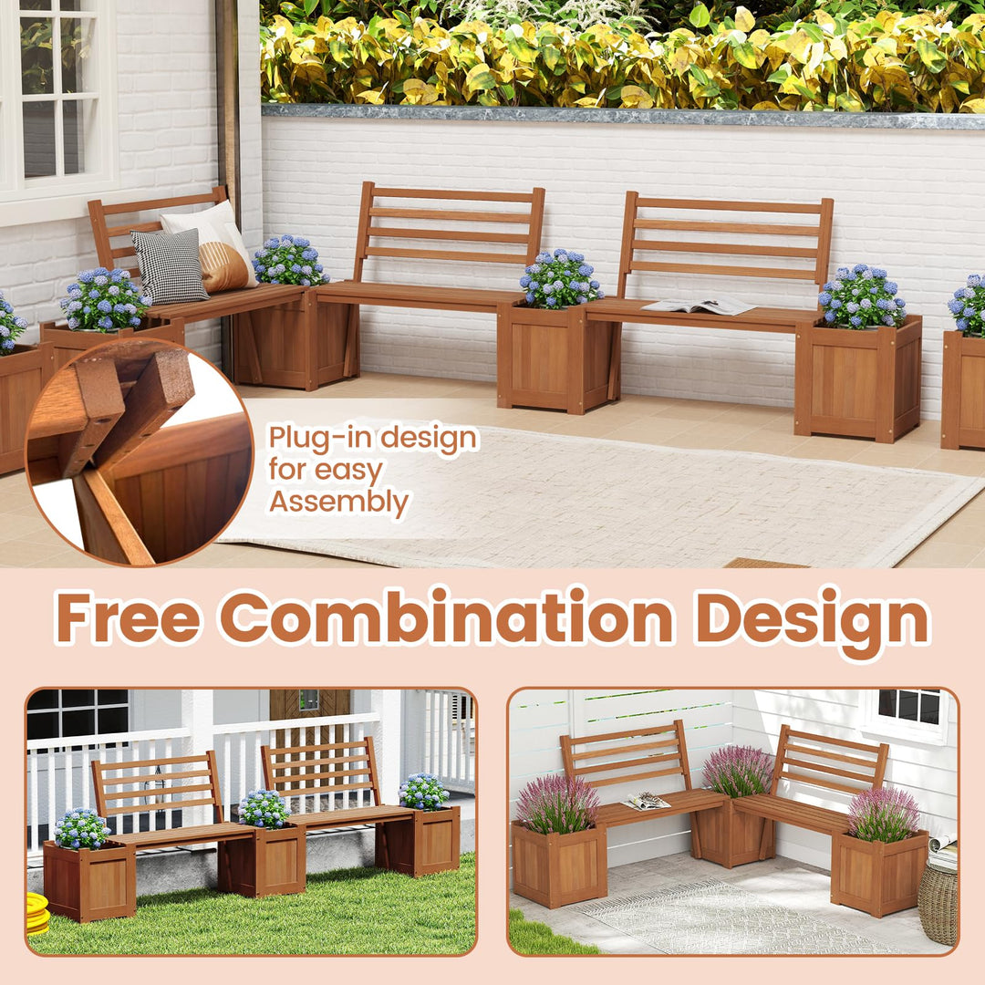 Giantex 2-in-1 Outdoor Bench with Backrest &amp; 2 Raised Garden Beds