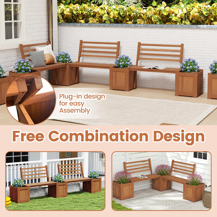 Giantex 2-in-1 Outdoor Bench with Backrest &amp; 2 Raised Garden Beds