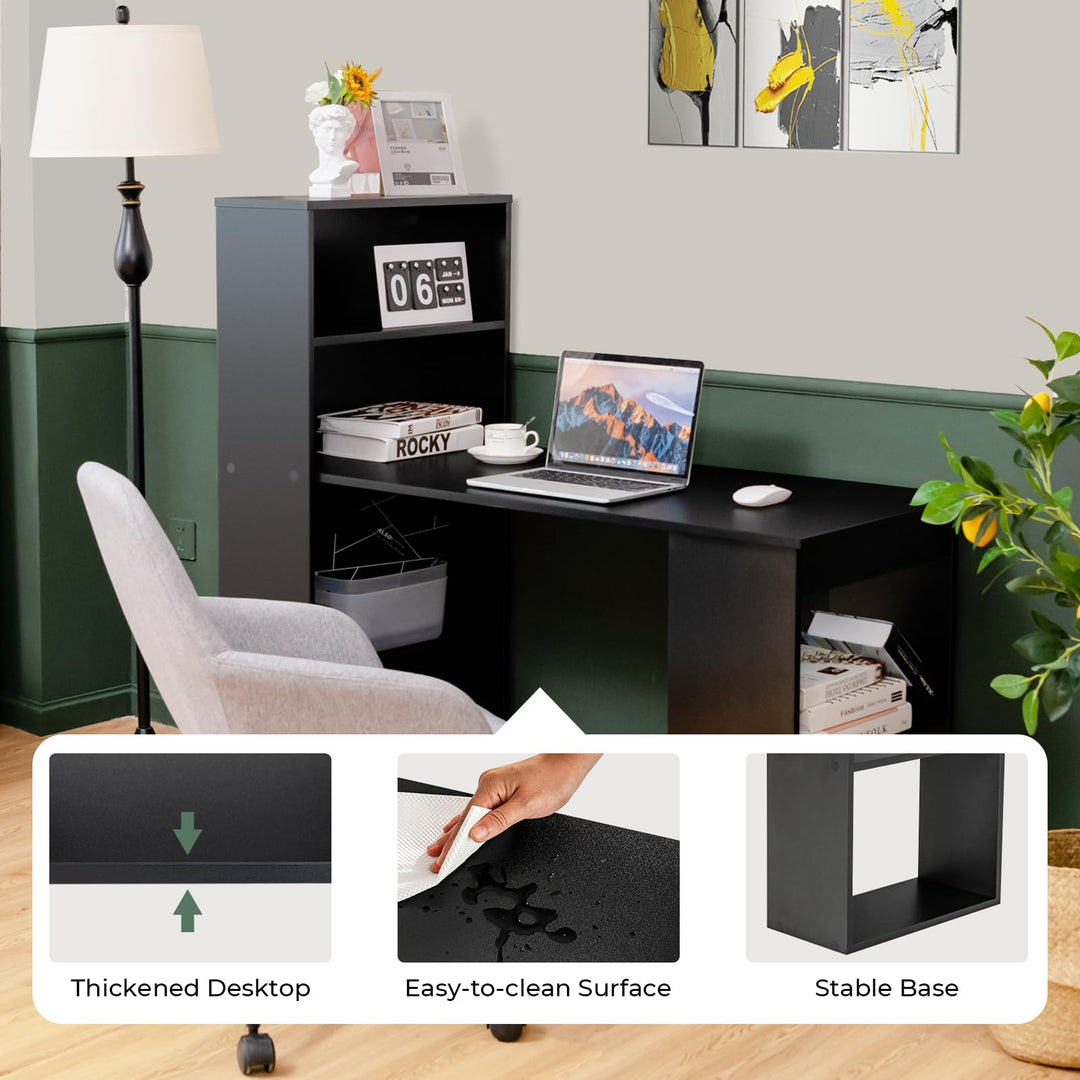 Giantex 48 Inch Computer Desk with Bookshelf, 3-in-1 Home Office Desk with 4-Tier Bookcase &amp; CPU Stand