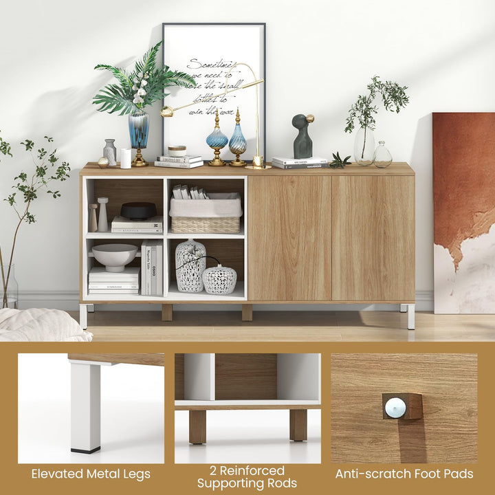 Giantex 63” Buffet Cabinet with Storage, Farmhouse Kitchen Sideboard w/ 4 Cubes, Adjustable Shelves &amp; Pop-up Doors