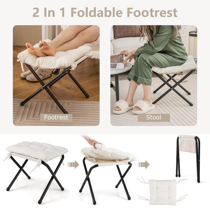 Giantex Set of 1/2 Lazy Chair with Folding Ottoman, Modern Sherpa Accent Chair w/Armrests &amp; Pocket