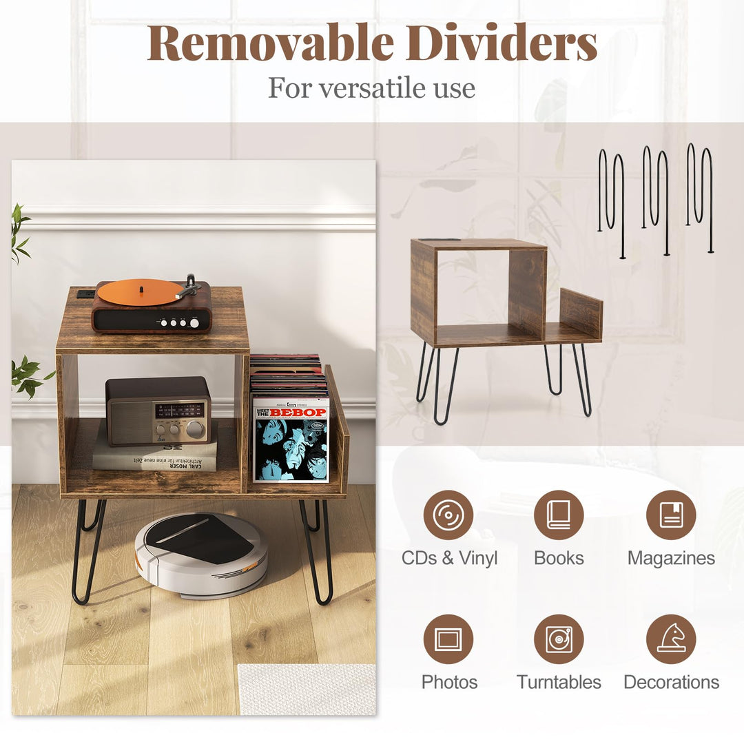 Giantex Record Player Stand with Charging Station, Turntable Stand with Vinyl Divider &amp; Display Shelf