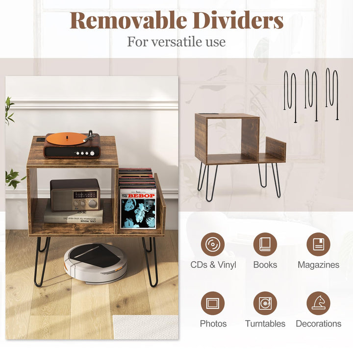 Giantex Record Player Stand with Charging Station, Turntable Stand with Vinyl Divider &amp; Display Shelf